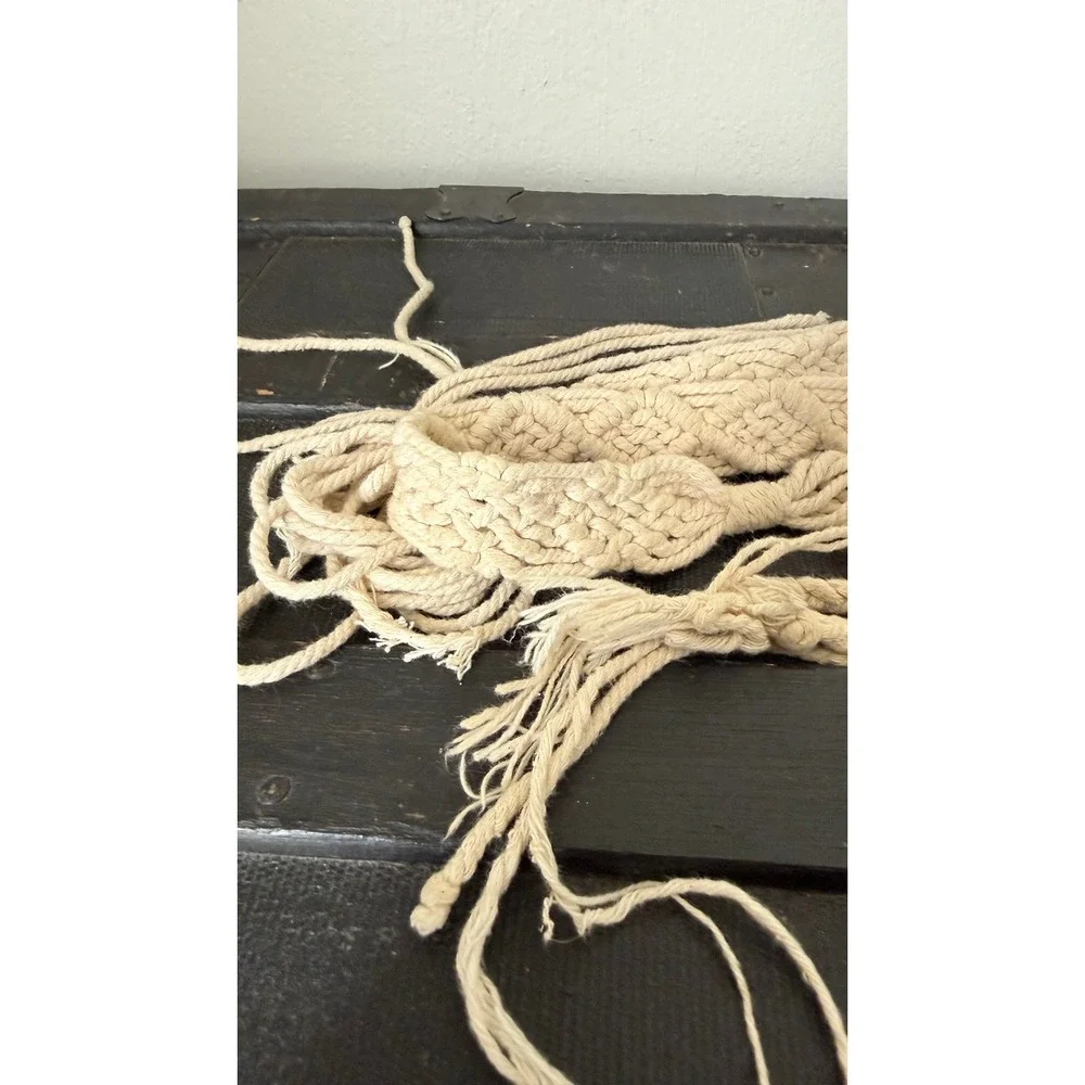 Vintage Macrame Cotton Rope Sash Belt Cream Boho Woven Fringe 57